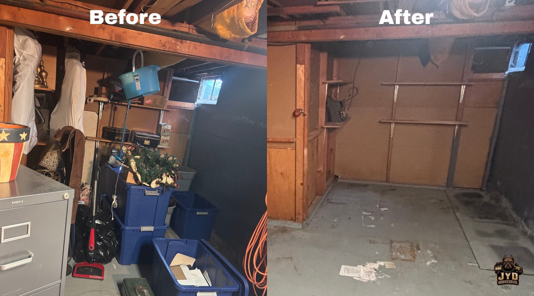 Basement cleanout before and after