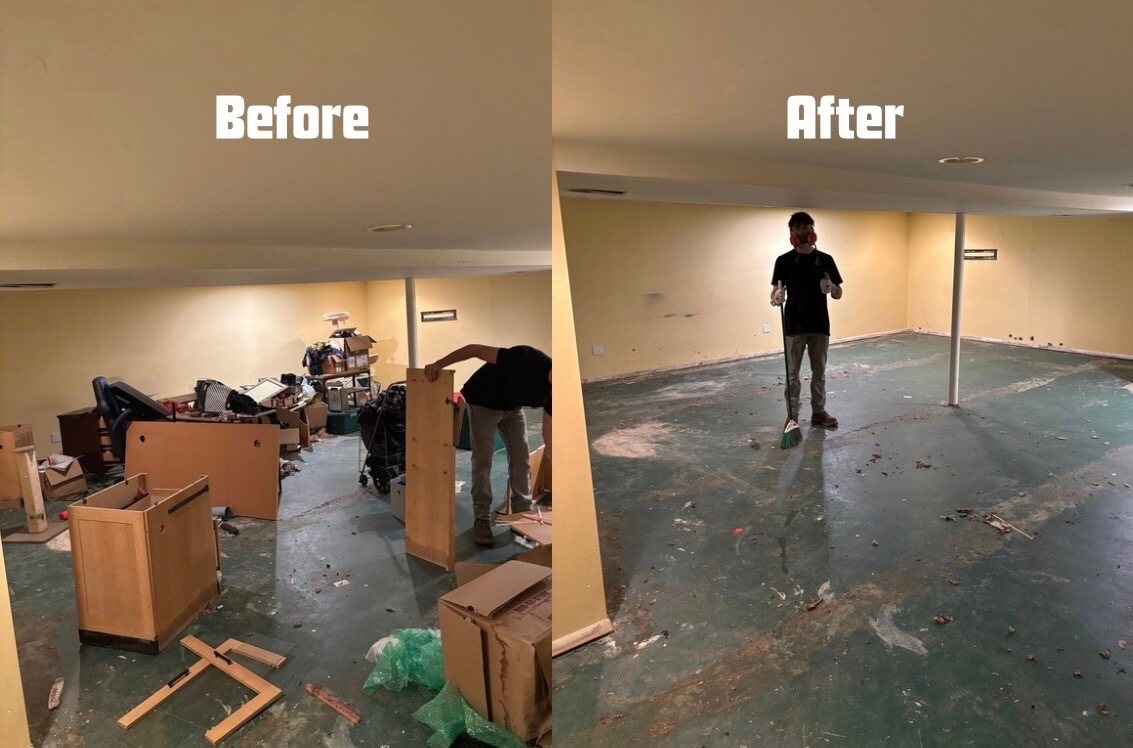 Before and after full basement room cleanout